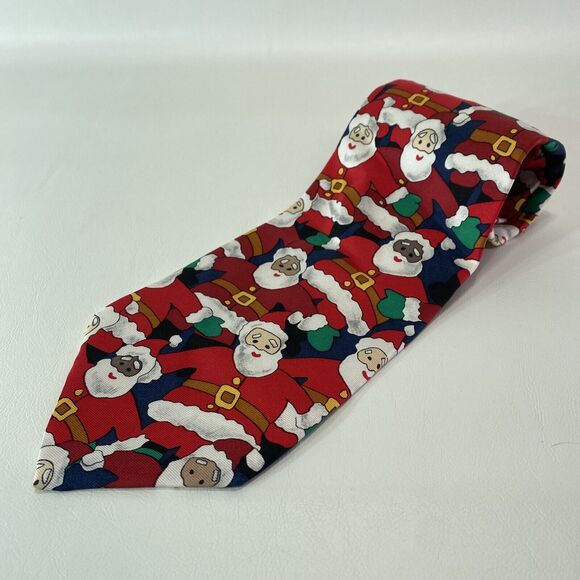 Save the Children Santa Claus Christmas Happy Santa 56” Red Silk Neck Tie - Picture 1 of 5